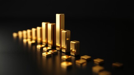 Aufkleber - An elegant D bar graph with gold bars on a polished black surface, showcasing a steady rise in value, symbolizing golds stable market position