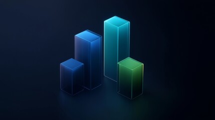 Fototapete - A D bar graph in cool blues and greens on a dark background with soft lighting from above, creating a sophisticated, data-centric visual