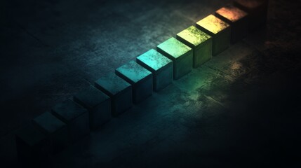 Fototapete - A D bar graph in cool blues and greens on a dark background with soft lighting from above, creating a sophisticated, data-centric visual
