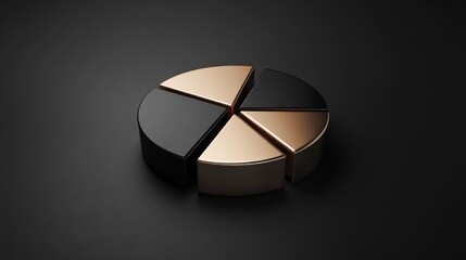 Aufkleber - A D financial pie chart with metallic segments, casting shadows on a dark background, creating a modern, professional data visualization