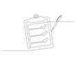 © NVLvibes - Clipboard and checklist with pen in One continuous line drawing. Symbol of to do list for business or schedule. Clipboard in simple linear style. Editable stroke. Doodle line illustration