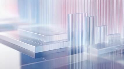 Poster - A clear D bar graph with metallic bars and gradient colors, arranged on a white reflective surface, creating a clean, professional aesthetic
