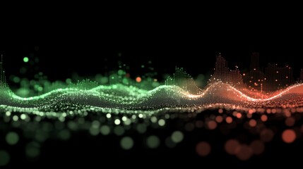 Aufkleber - A close-up of a candlestick chart showing daily market movements in shades of green and red, with detailed indicators, set on a sleek black background