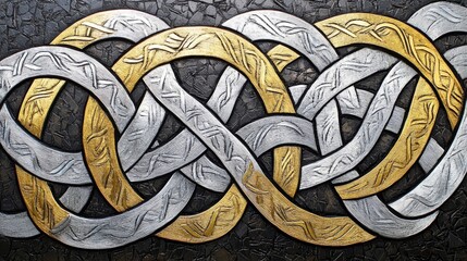 Aufkleber - A close-up of interwoven line patterns in metallic silver and gold, on a dark textured background, conveying a sense of sophistication and modern design
