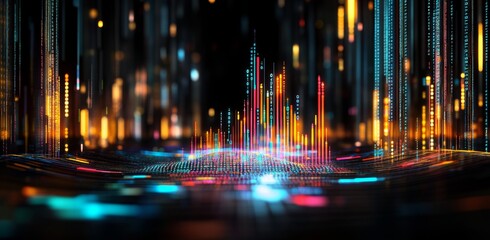Leinwandbilder - A composite visual of a blue technology interface overlaid with binary code