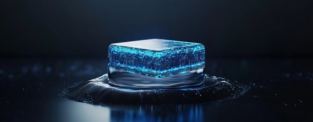 Leinwandbilder - Illustration of blue technology light concept on a geometric abstract background