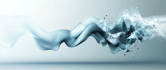 Leinwandbilder - A grey and white abstract background with fluid particles, representing a digital future technology concept in a modern illustration style