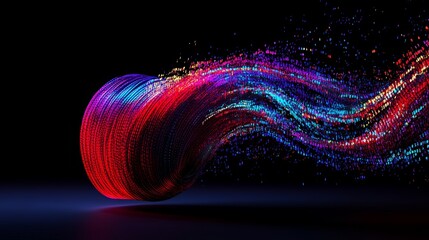 Fototapete - Particles traverse the digital cyberspace, intertwining with digital data network connections
