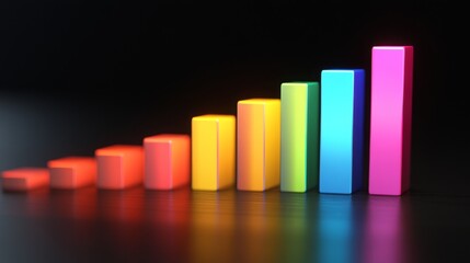 Aufkleber - A colorful bar graph with D effects and gradient colors, displayed on a dark background, with subtle light reflections adding depth and clarity