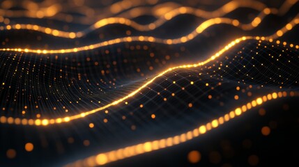 Poster - A digital chart with a glowing golden line representing gold price trends, set against a dark background with subtle financial grid lines