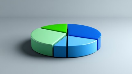 Leinwandbilder - A dynamic pie chart with segmented portions in shades of blue and green, placed on a minimalist gray background, illustrating financial distribution