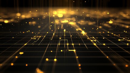 Poster - A financial chart with a golden price trend line and glowing data points, set on a dark grid background, symbolizing the movement of gold prices in a high-end format