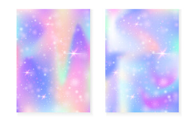 Wall Mural - Kawaii background with rainbow princess gradient. Magic unicorn hologram.