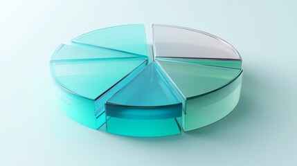 Leinwandbilder - A financial pie chart with transparent D slices in blue and green hues, displayed on a light background, with each slice slightly separated for emphasis