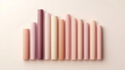 Fototapete - A horizontal bar chart in warm pastel tones, arranged neatly on a white background with soft shadows creating a light, organized feel