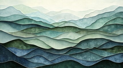 Poster - A layered abstract background with soft waves of green and blue tones, creating a tranquil, ocean-inspired texture with a sense of depth