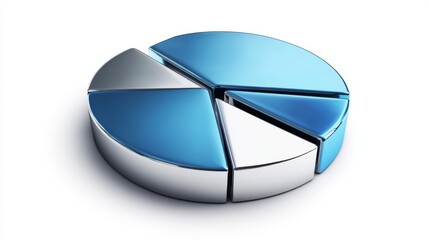 Aufkleber - A metallic-style financial pie chart with blue and silver segments, displayed on a white background with sharp edges and shadows