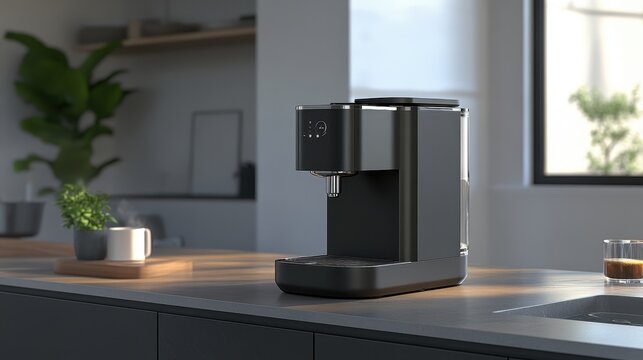 modern coffee machine in minimalist kitchen setting with natural light