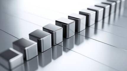 Aufkleber - A minimalist D bar graph with metallic bars in gray tones, set on a white reflective surface with clean lines and soft shadows for a professional style