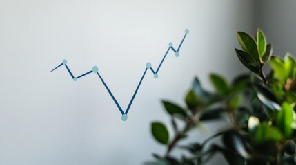 Aufkleber - A minimalist line graph with a continuous upward trend in blue against a white background, highlighting key financial milestones in a clean layout