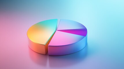 Fototapete - A modern pie chart with colorful slices set on a light gradient background, with slight D effects and reflections for a polished financial aesthetic
