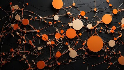 Abstract representation of a network depicted with interconnected orange human icons on a dark blue background
