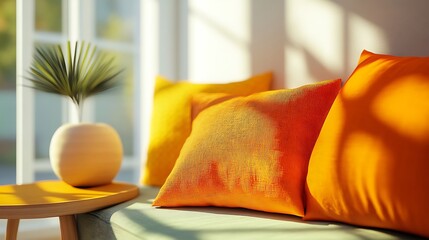 Poster - orange and yellow pillows on table