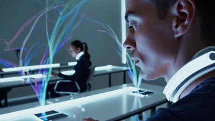 Aufkleber - Innovative technology demonstration in a high-tech workspace with digital interaction