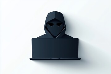 a hacker icon with laptop, cyber threat symbol, simple vector, gray tones, isolated on white backgro