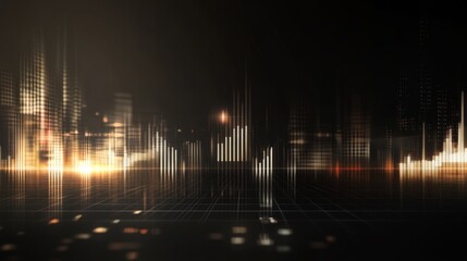 Poster - A sleek candlestick chart in metallic colors showcasing stock market fluctuations, set against a dark background with soft lighting for an upscale feel