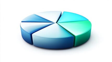 Fototapete - A sleek financial pie chart with colorful segments in shades of blue and green, set against a white background, showcasing clean lines and sharp details