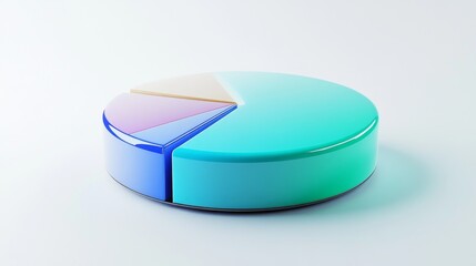 Fototapete - A sleek financial pie chart with colorful segments in shades of blue and green, set against a white background, showcasing clean lines and sharp details