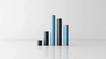 Aufkleber - A sleek, minimal D bar graph with gray and blue bars, set against a clean white background with reflective surfaces and soft depth
