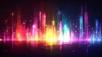 Leinwandbilder - A stacked column graph with bright colors and transparent effects, set on a dark background with glowing highlights for a modern visual impact