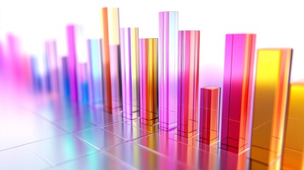 Poster - A transparent D bar chart with vibrant bars of varying heights on a light background, creating a visually appealing, professional data presentation