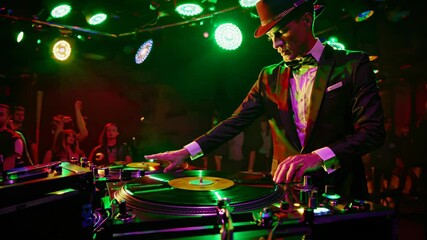 Aufkleber - Energetic DJ performance at a vibrant nightlife event in a lively city venue