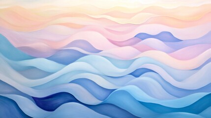 Leinwandbilder - Soft pastel abstract waves in light pink, blue, and lavender, with smooth transitions and subtle shadows for a dreamy, calming effect
