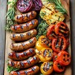 © Rattanachai - Grilled Sausages and Vegetables on Rustic Wooden Board