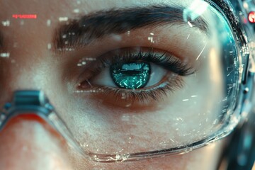 Fototapete - Close-up of a person's eye reflecting digital data in a futuristic setting