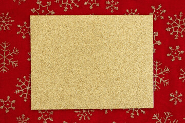 Blank Holiday gold greeting card with red snowflake border