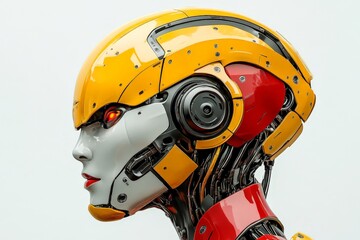 Poster - Robot with sleek design showcasing intricate mechanics and bright colors in a futuristic setting