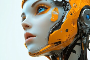Poster - Futuristic robot features a striking design with a blend of metallic and synthetic elements