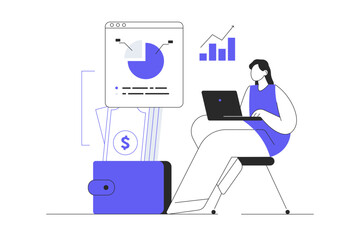 Wall Mural - business planning, financial success. woman researching data graphs and financial report with progre