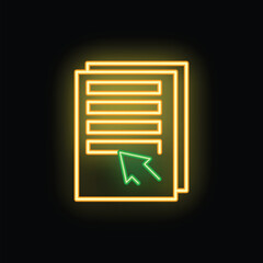 Wall Mural - neon icon of a computer mouse cursor clicking on digital documents, representing online document edi