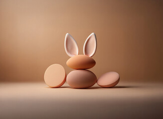 Leinwandbilder - Pastel-toned eggs form a cute bunny against a muted background.  A minimalist Easter-themed 3D render.