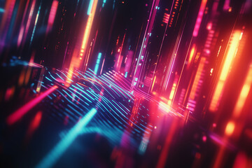 Wall Mural - Abstract neon pink and blue high speed light waves on a black background