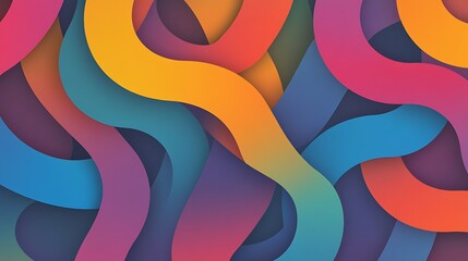 Fototapete - Abstract background with vibrant multicolored wavy stripes. Gradient colors create depth. Design features overlapping, flowing lines