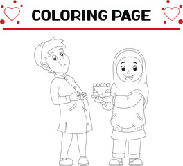 Wall Mural - mother is giving cake father coloring page for kids