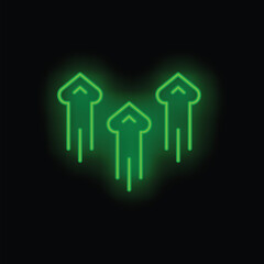 Sticker - Green neon arrows are pointing up on a black background