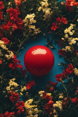 Wall Mural - Red Ball among Flowers